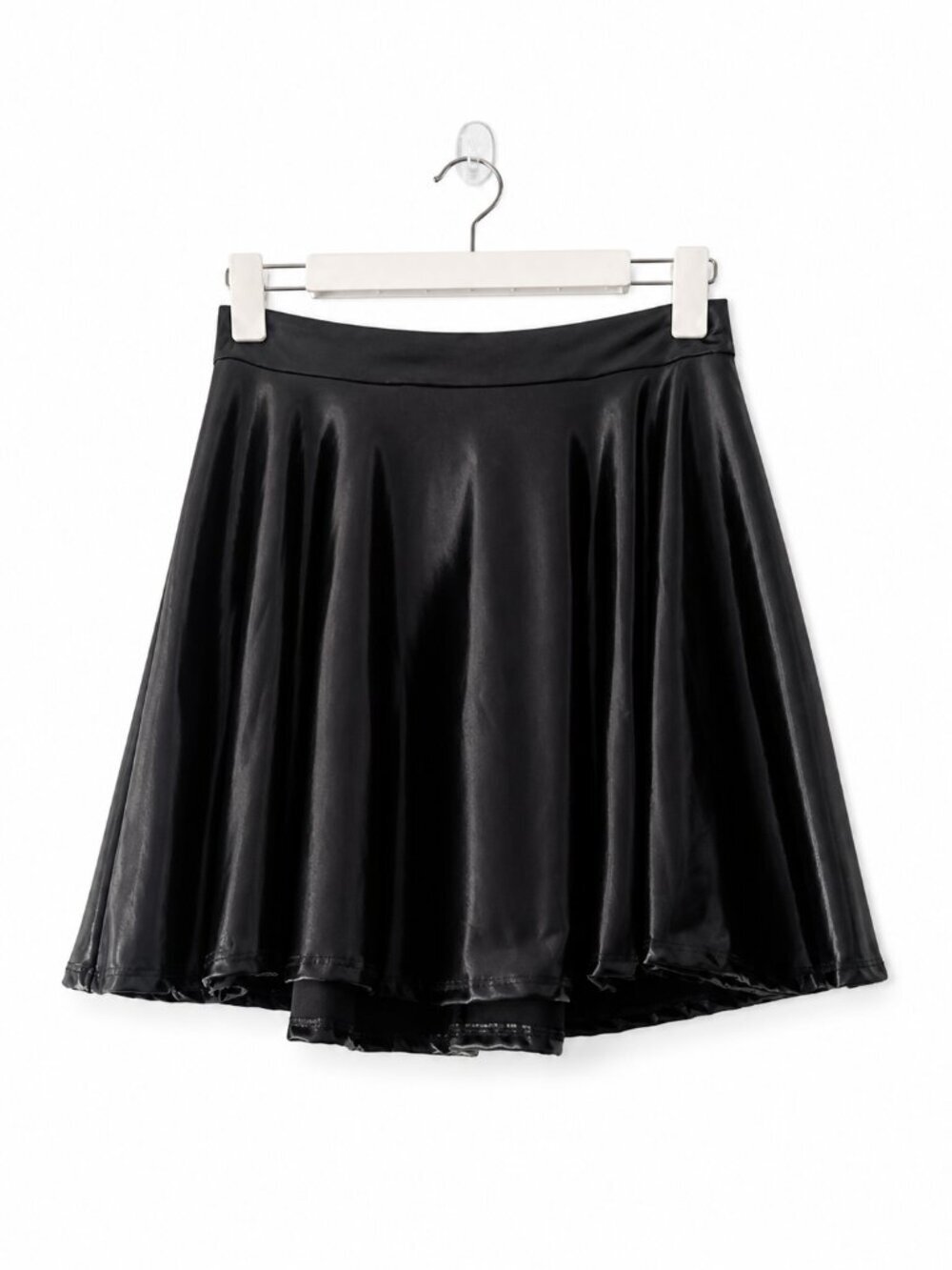 2 Hearts Black Faux Leather Shiny A Line Skater Mini Skirt Y2K Club M